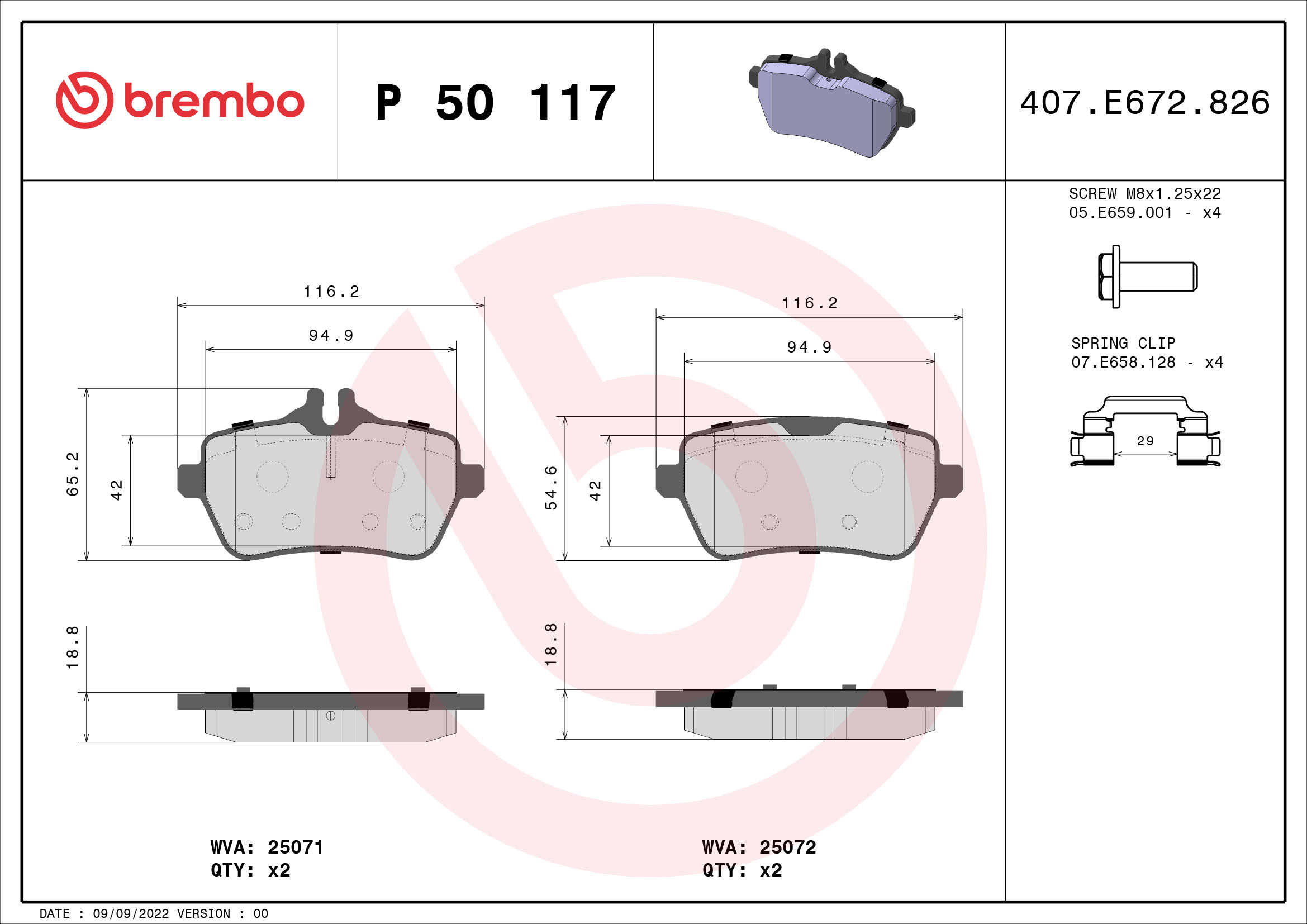 A.B.S. P 50 117 BREMBO Bremsbelagsatz, Scheibenbremse
